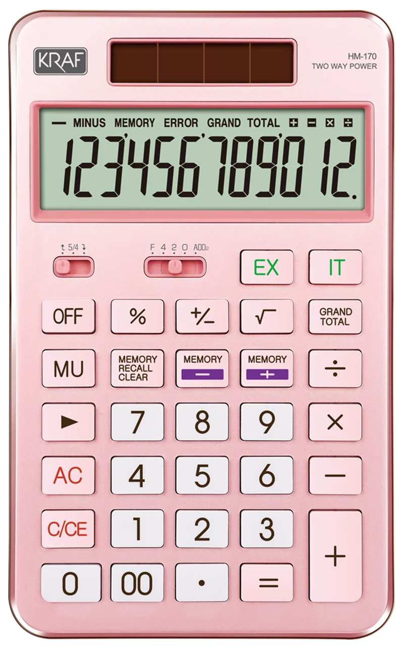 KRAF HESAP MAKİNESİ MASAÜSTÜ 12 HANE HM-170 PK PEMBE