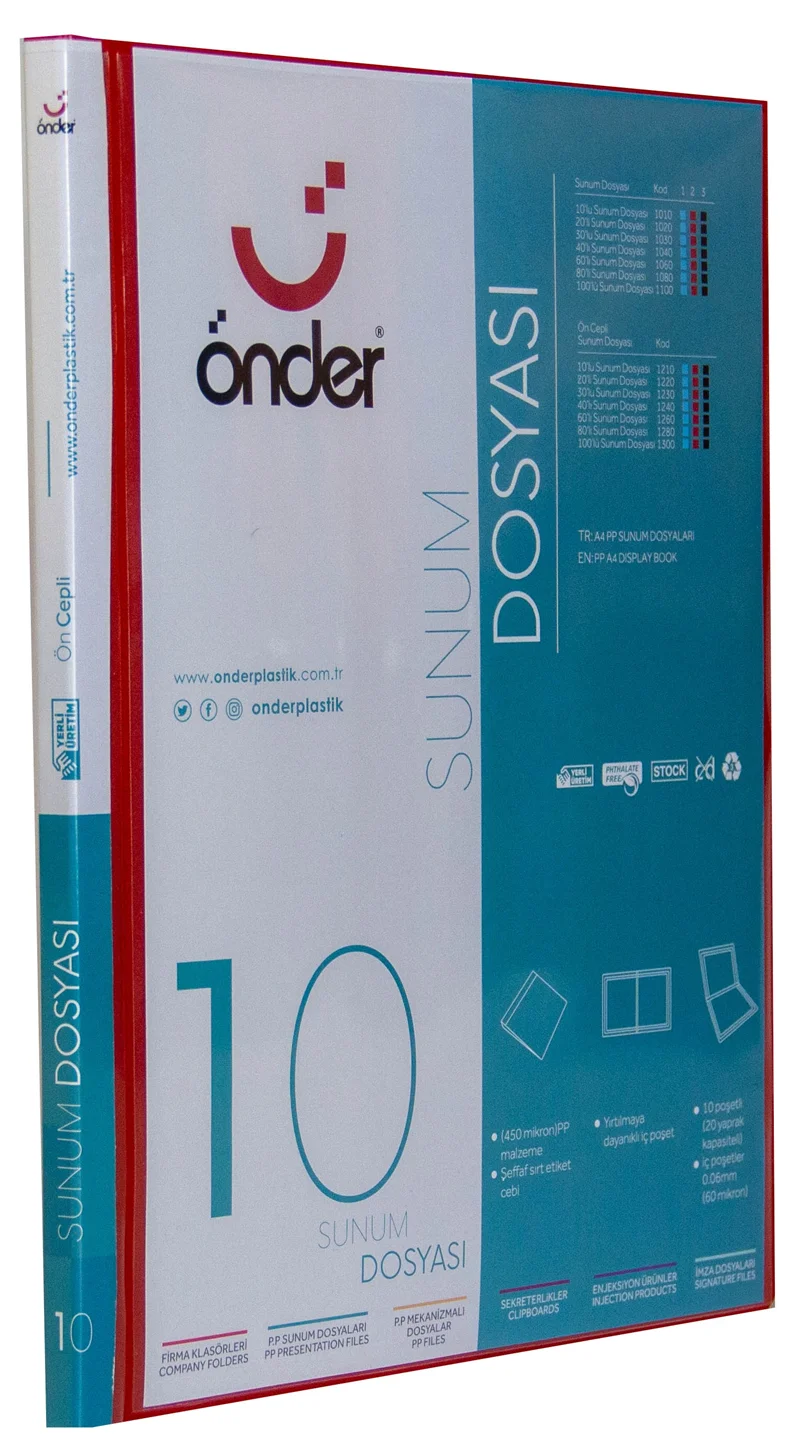 ÖNDER SUNUM DOSYASI PP A4 ÖNCEPLİ 10 LU KIRMIZI 1210-2
