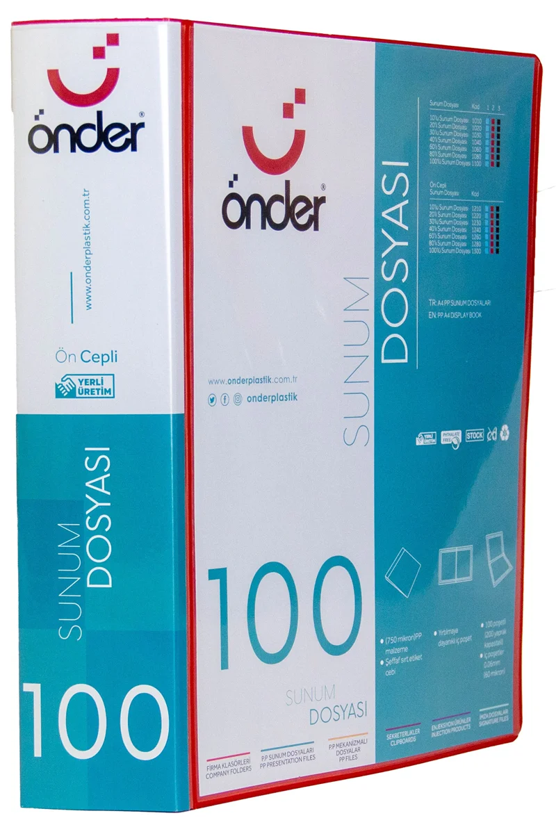 ÖNDER SUNUM DOSYASI PP A4 ÖNCEPLİ 100 LÜ KIRMIZI 1300-2