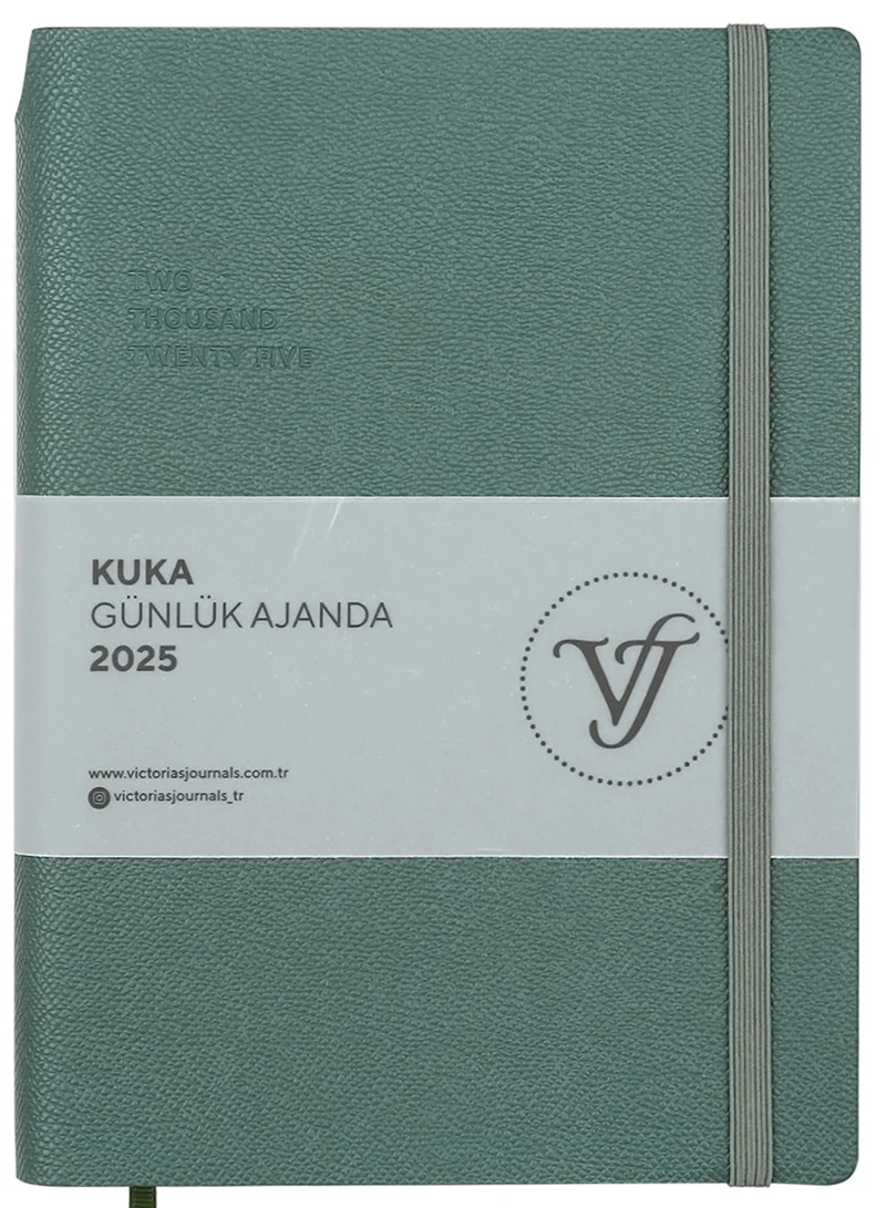VJ AJANDA 2025 GÜNLÜK A5 KUKA IVORY 80 GR RENKLİ KENAR LASTİKLİ HAKİ 416 SF. 124-1463