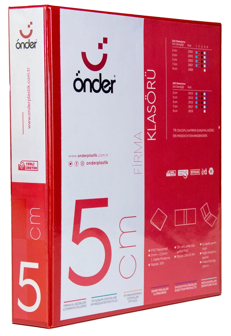 ÖNDER HALKALI DOSYA A3 DİKEY 4 HALKA 5 CM KIRMIZI 2022-2