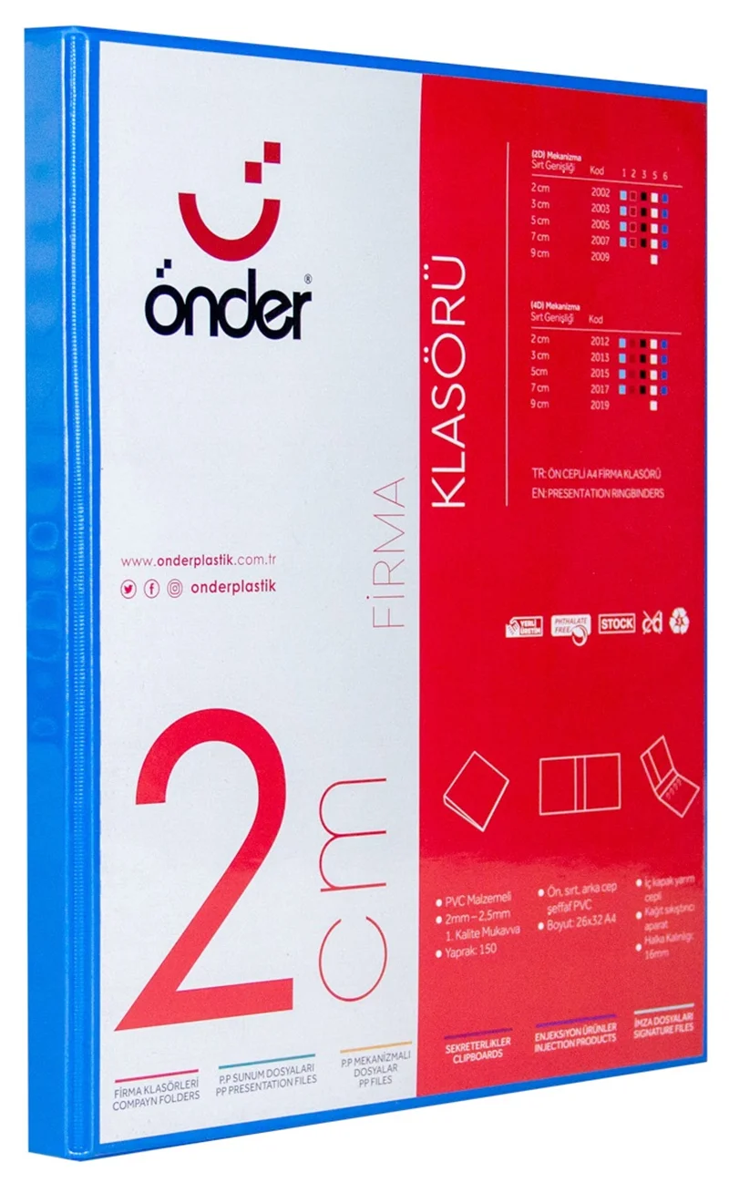 ÖNDER HALKALI DOSYA A4 2 HALKA 2 CM MAVİ 2002-1
