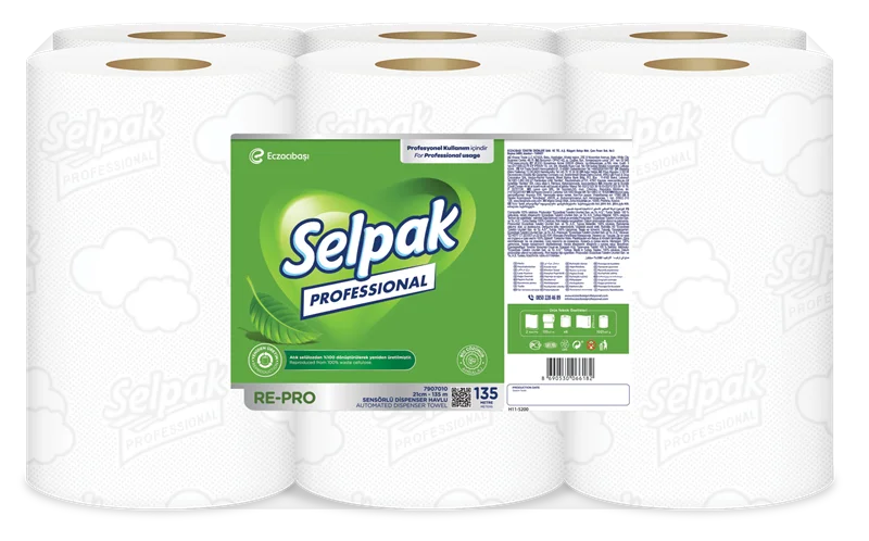 SELPAK RECYCLED SENSÖRLÜ HAVLU RE-PRO 21 CM 135 MT 6 LI 6.12 KG 7907010