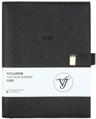 VJ AJANDA 2025 HAFTALIK 19x25 EXECUTIVE IVORY 100 GR YALDIZ KENAR SİYAH 144 SF. 124-1405