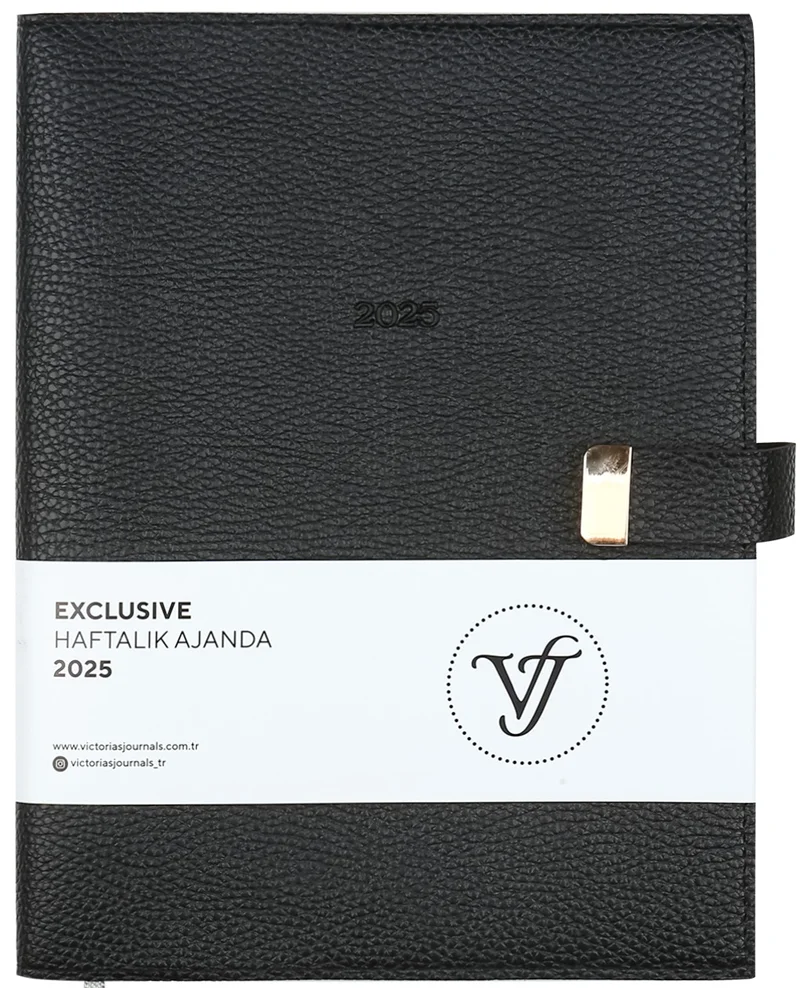 VJ AJANDA 2025 HAFTALIK 19x25 EXECUTIVE IVORY 100 GR YALDIZ KENAR SİYAH 144 SF. 124-1405