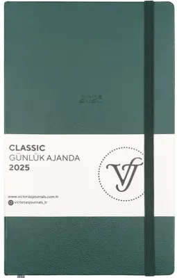 PASİF VJ AJANDA 2025 GÜNLÜK 13x21 CLASSIC SERT KAPAK IVORY 70 GR LASTİKLİ YEŞİL 384 SF. 124-1450