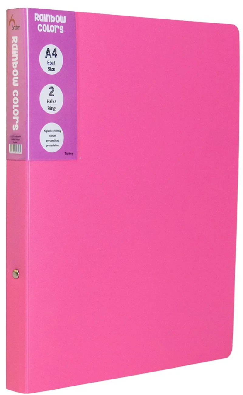 ÖNDER HALKALI DOSYA 2 HALKA PP RAINBOW COLORS PEMBE 123-23