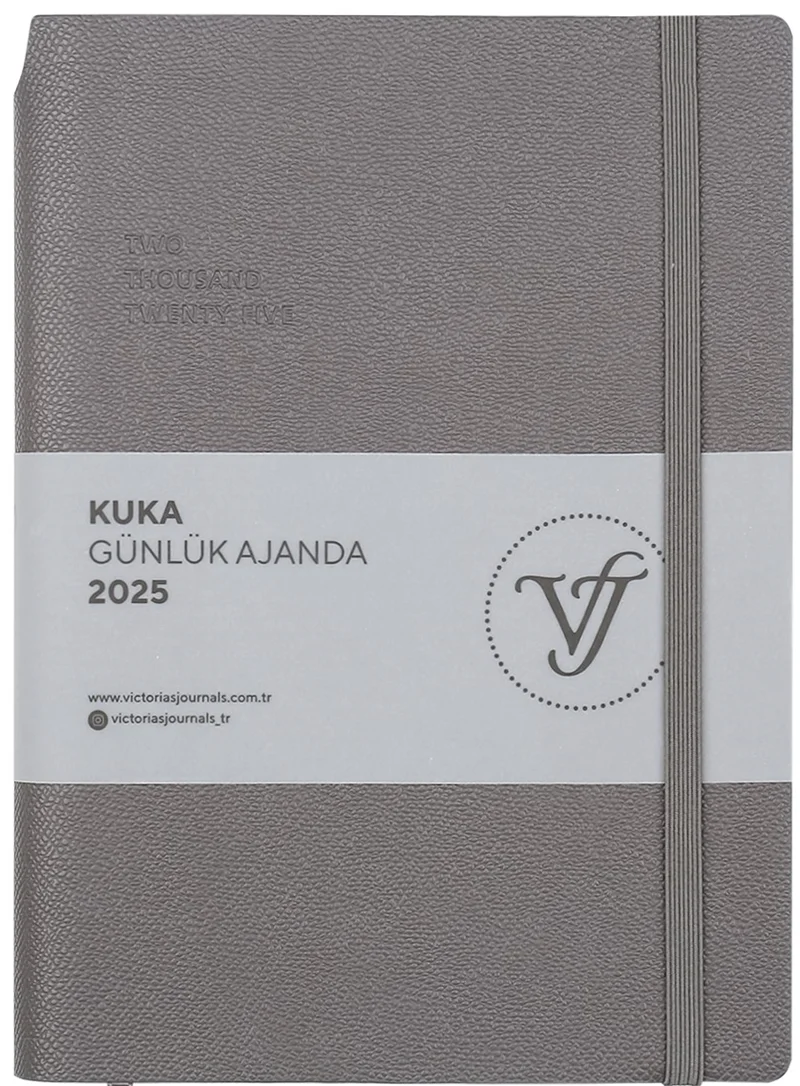 VJ AJANDA 2025 GÜNLÜK A5 KUKA IVORY 80 GR RENKLİ KENAR LASTİKLİ GRİ 416 SF. 124-1467