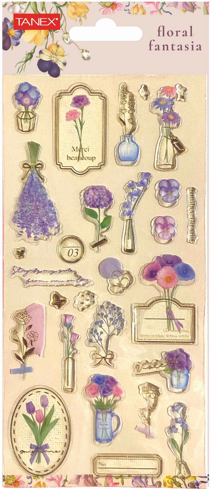 TANEX STICKER FLORAL FANTASİA STICKER-2 PUFFY 5 ADET TNX-5025