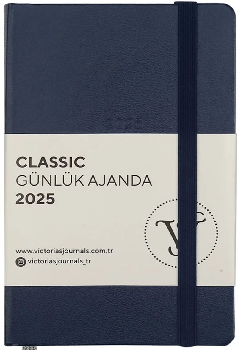 PASİF VJ AJANDA 2025 GÜNLÜK 9x14 CLASSIC SERT KAPAK IVORY 70 GR LASTİKLİ LACİVERT 384 SF. 124-1484