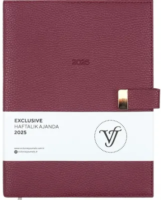 PASİF VJ AJANDA 2025 HAFTALIK 19x25 EXECUTIVE IVORY 100 GR YALDIZ KENAR BORDO 144 SF. 124-1407
