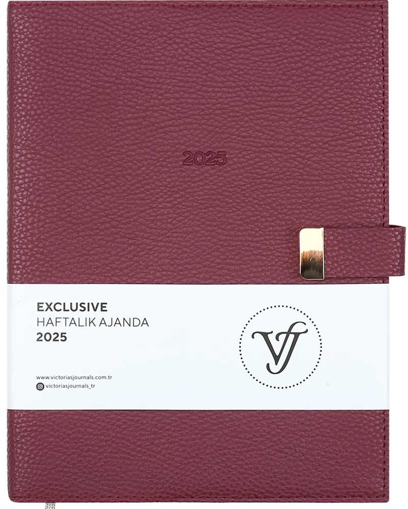 PASİF VJ AJANDA 2025 HAFTALIK 19x25 EXECUTIVE IVORY 100 GR YALDIZ KENAR BORDO 144 SF. 124-1407
