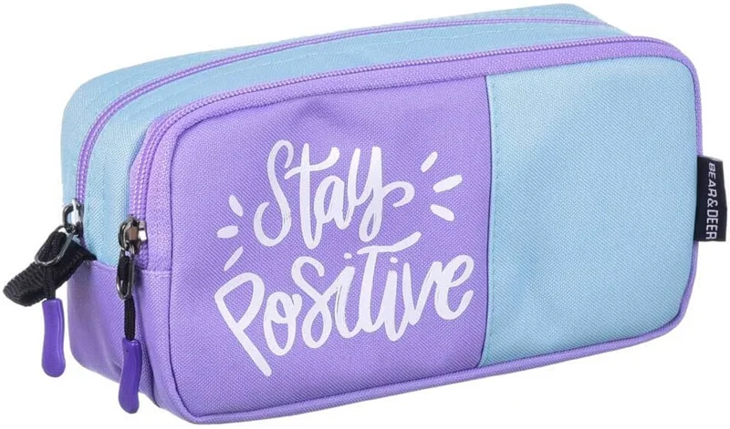 B&amp;D KALEM ÇANTASI ÇİFT GÖZLÜ STAY POSITIVE LİLA BD-KCS201