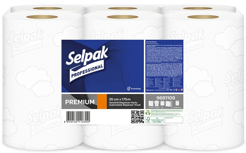 SELPAK SENSÖRLÜ HAVLU PREMIUM 25 CM 175 MT 6 LI KOLİ 12.22 KG 9681109