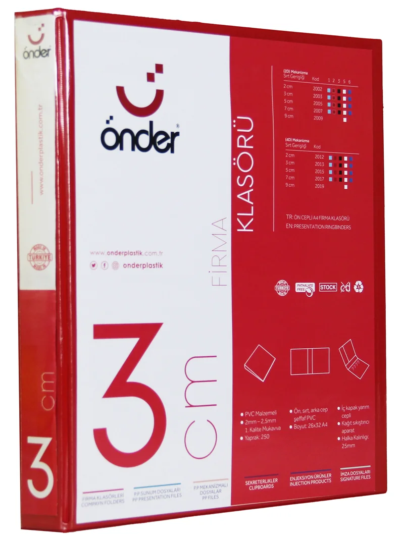 ÖNDER HALKALI DOSYA A4 2 HALKA 3 CM KIRMIZI 2003-2