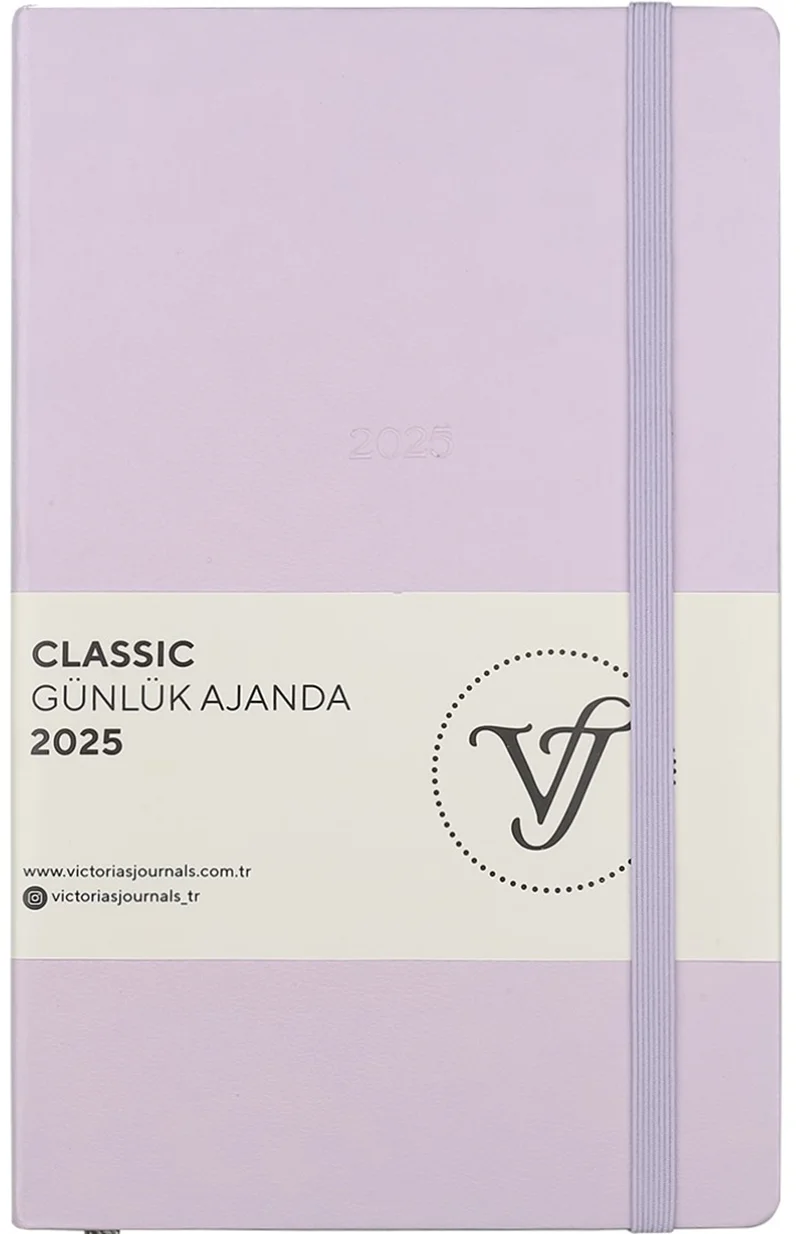 PASİF VJ AJANDA 2025 GÜNLÜK 13x21 CLASSIC SERT KAPAK IVORY 70 GR LASTİKLİ LİLA 384 SF. 124-1452