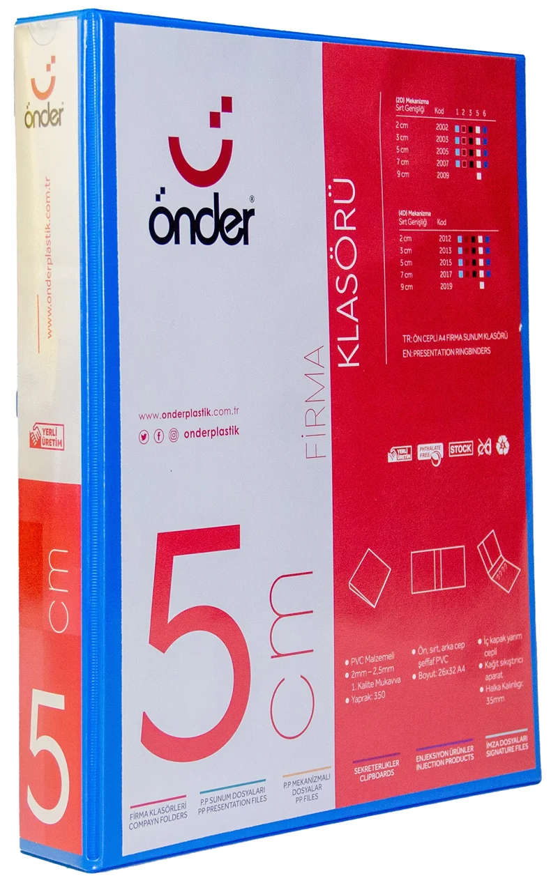ÖNDER HALKALI DOSYA A4 2 HALKA 5 CM MAVİ 2005-1