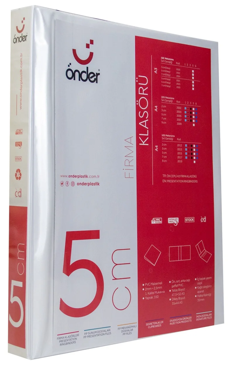 ÖNDER HALKALI DOSYA A3 DİKEY 4 HALKA 5 CM BEYAZ 2022-5