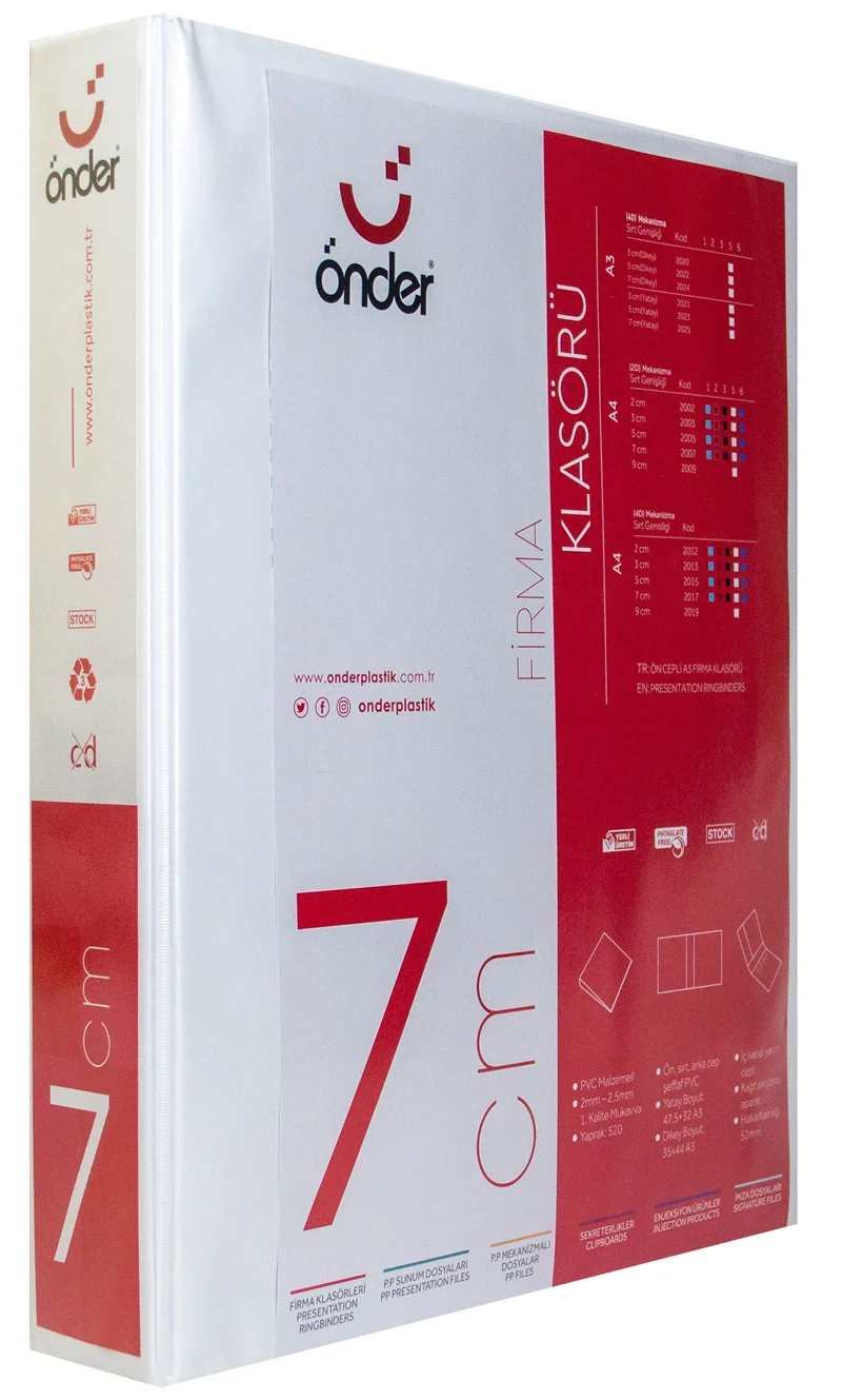 ÖNDER HALKALI DOSYA A3 DİKEY 4 HALKA 7 CM BEYAZ 2024-5