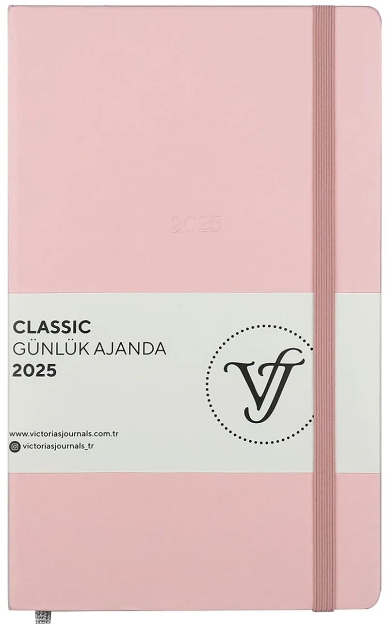 PASİF VJ AJANDA 2025 GÜNLÜK 13x21 CLASSIC SERT KAPAK IVORY 70 GR LASTİKLİ PEMBE 384 SF. 124-1453
