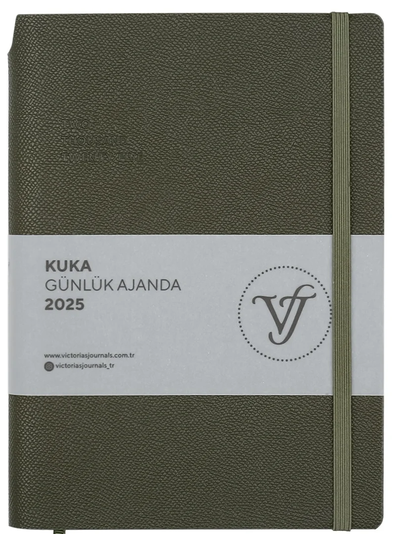 VJ AJANDA 2025 GÜNLÜK A5 KUKA IVORY 80 GR RENKLİ KENAR LASTİKLİ PETROL YEŞİLİ 416 SF. 124-1462