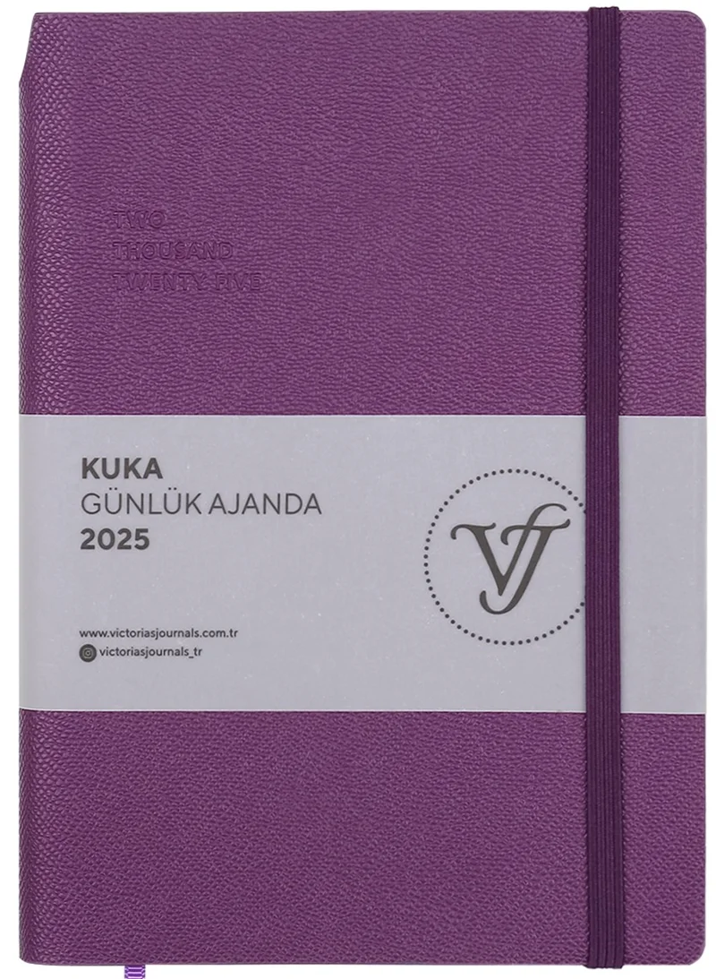 PASİF VJ AJANDA 2025 GÜNLÜK A5 KUKA IVORY 80 GR RENKLİ KENAR LASTİKLİ MOR 416 SF. 124-1464