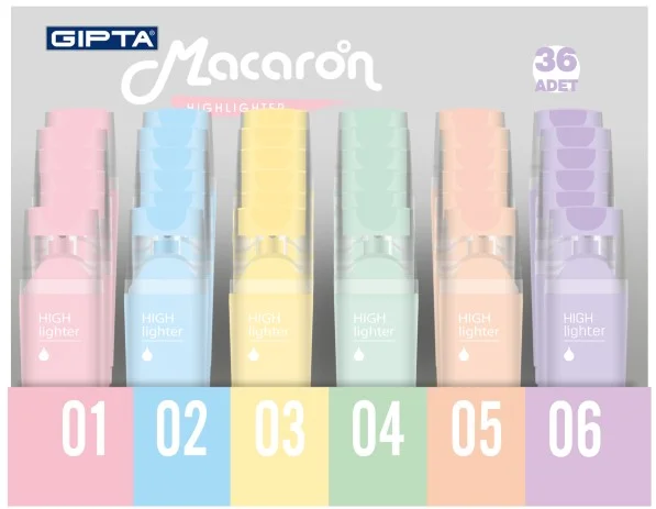GIPTA FOSFORLU KALEM MACARON PASTEL 36 LI STAND F156500