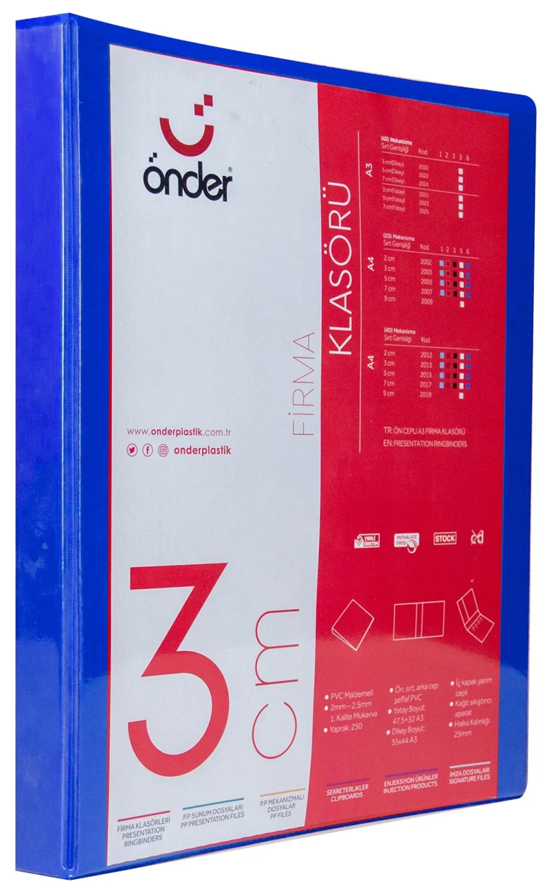 ÖNDER HALKALI DOSYA A3 DİKEY 4 HALKA 3 CM LACİVERT 2020-6