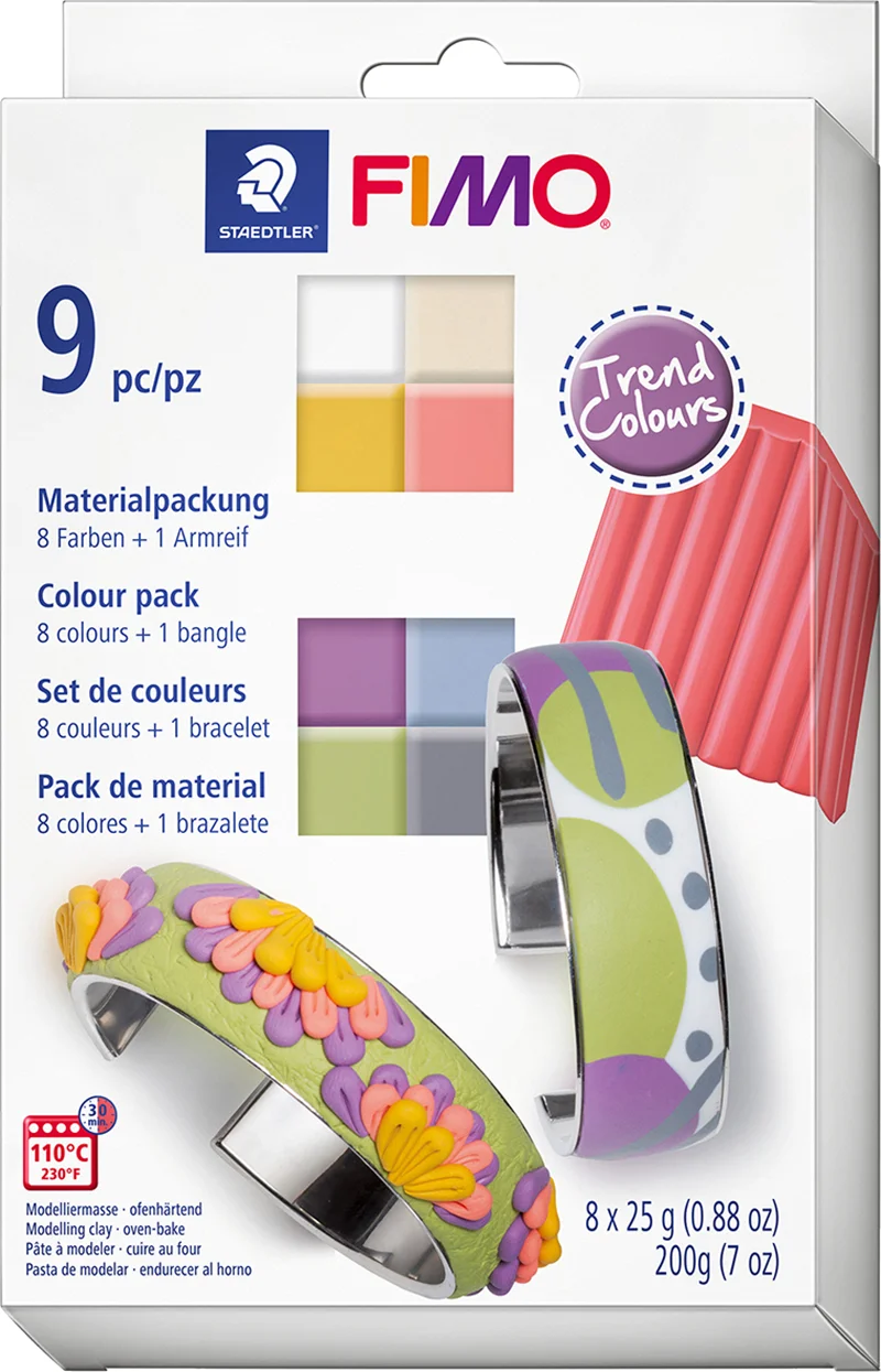 FIMO SOFT MODELLEME KİLİ SET 25 GR 8 FARKLI RENK + METAL BİLEZİK 8023 C8-1P