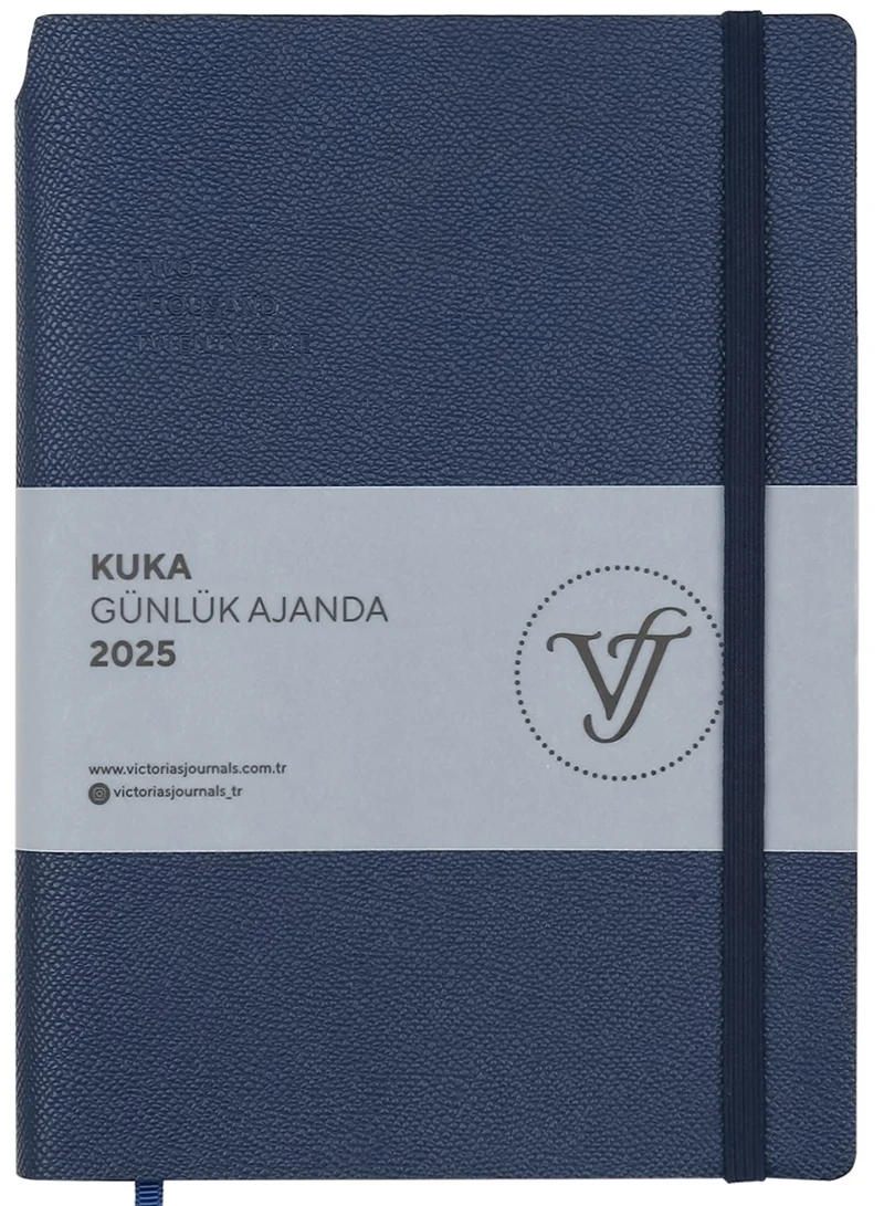 PASİF VJ AJANDA 2025 GÜNLÜK A5 KUKA IVORY 80 GR RENKLİ KENAR LASTİKLİ LACİVERT 416 SF. 124-1461
