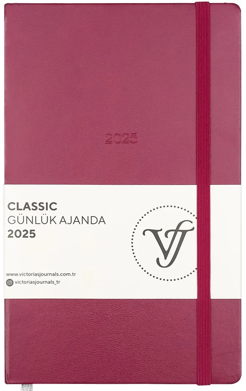 PASİF VJ AJANDA 2025 GÜNLÜK 13x21 CLASSIC SERT KAPAK IVORY 70 GR LASTİKLİ KIRMIZI 384 SF. 124-1449