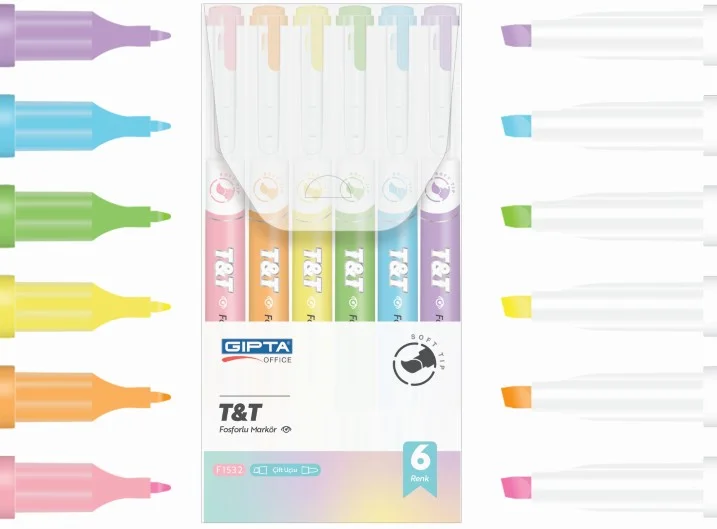 GIPTA FOSFORLU KALEM SOFT UÇ ÇİFT UÇ 6 RENK SET F153200