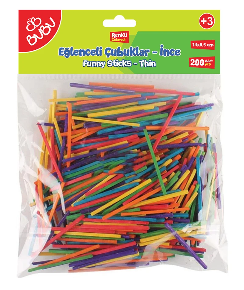 BU-BU EĞLENCELİ ÇUBUKLAR ŞERİT RENKLİ 0,5X14CM 50'Lİ BUBU-HS0029