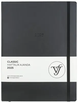 PASİF VJ AJANDA 2025 HAFTALIK 19x25 CLASSIC SERT KAPAK IVORY 100 GR LASTİKLİ SİYAH 144 SF. 124-1401