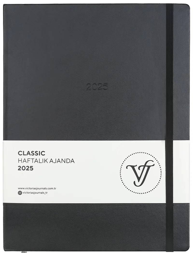 PASİF VJ AJANDA 2025 HAFTALIK 19x25 CLASSIC SERT KAPAK IVORY 100 GR LASTİKLİ SİYAH 144 SF. 124-1401