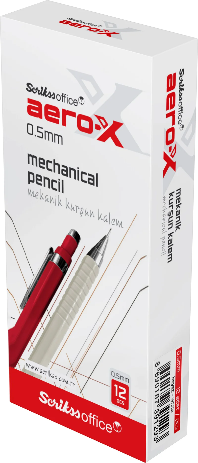 SCRIKSS OFFICE VERSATİL KALEM AERO-X 0.5 BEYAZ 12 Lİ KUTU