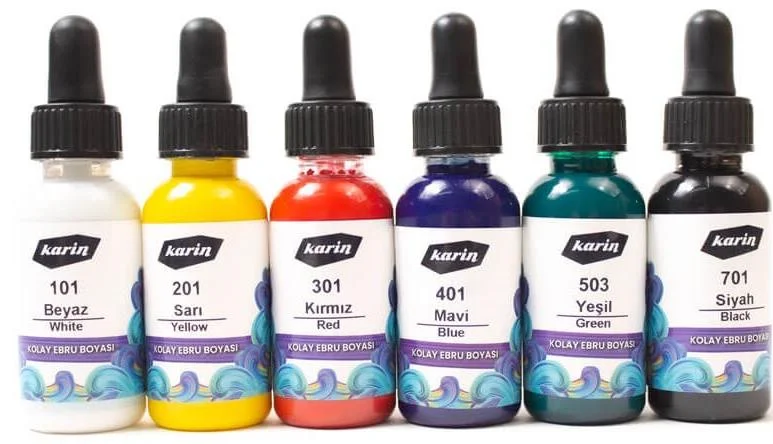 KARİN KOLAY EBRU 6 RENK BOYA SETİ (DAMLALIKLI ŞİŞE) 30 ML 6111006097