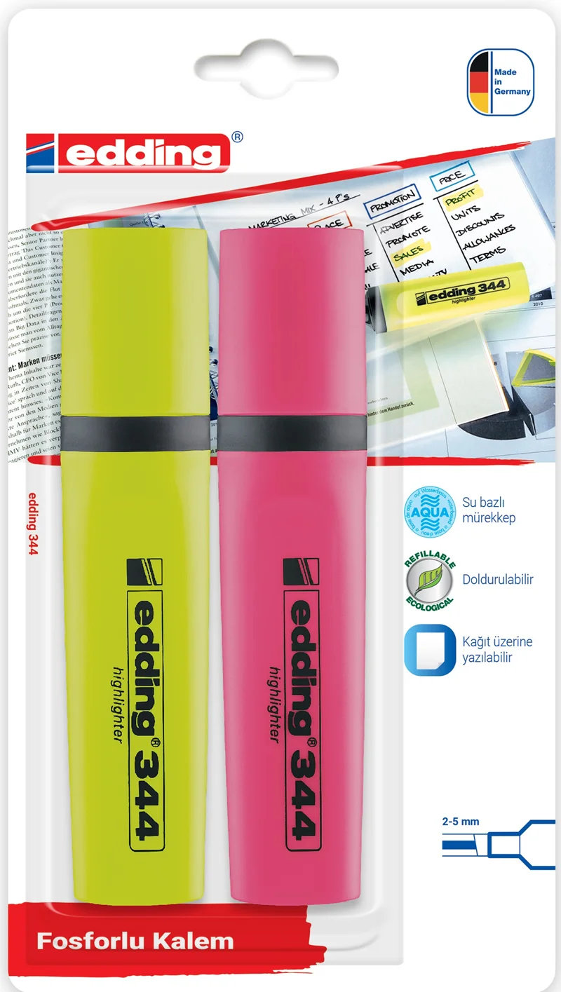 EDDING FOSFORLU KALEM 344 2 LI BLS. SARI+ PEMBE