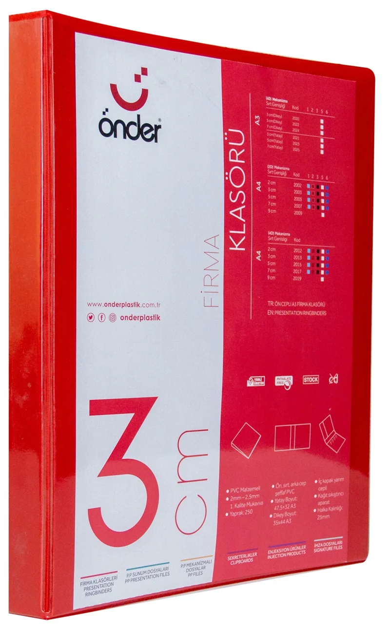 ÖNDER HALKALI DOSYA A3 DİKEY 4 HALKA 3 CM KIRMIZI 2020-2