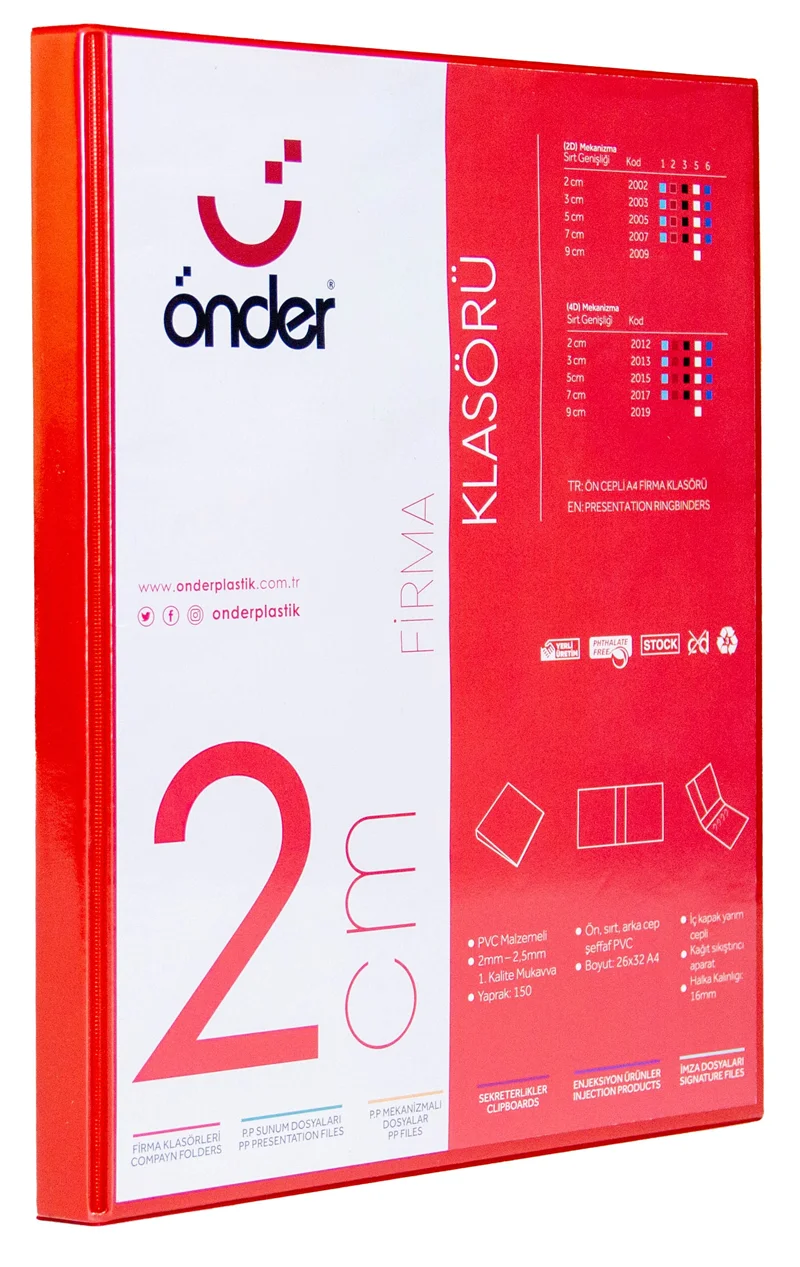 ÖNDER HALKALI DOSYA A4 2 HALKA 2 CM KIRMIZI 2002-2