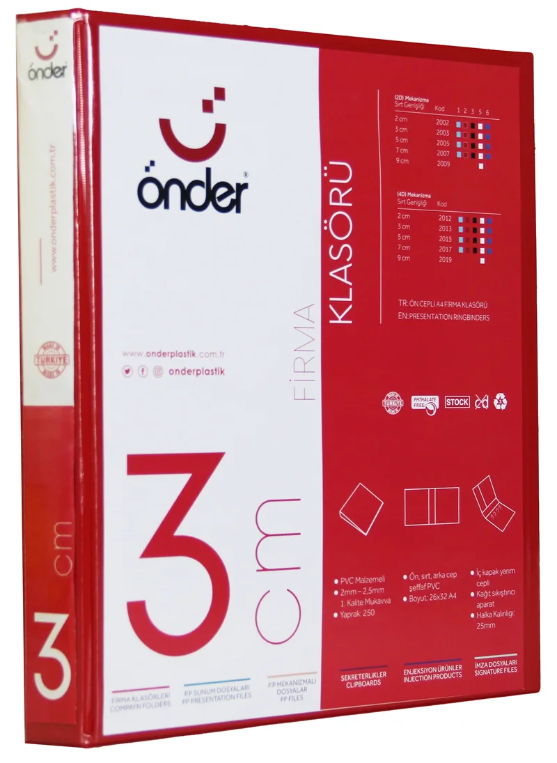 ÖNDER HALKALI DOSYA A4 4 HALKA 3 CM KIRMIZI 2013-2