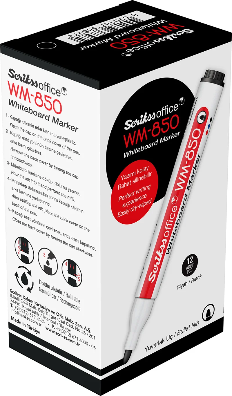 SCRIKSS OFFICE BEYAZ TAHTA KALEMİ WM-850 SİYAH 12 Lİ KUTU