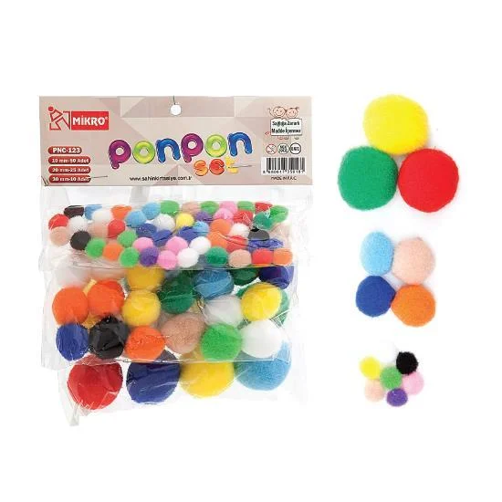 MİKRO PONPON SET (10 MM 50 ADET + 20 MM 25 ADET + 30 MM 10 ADET) PPC123
