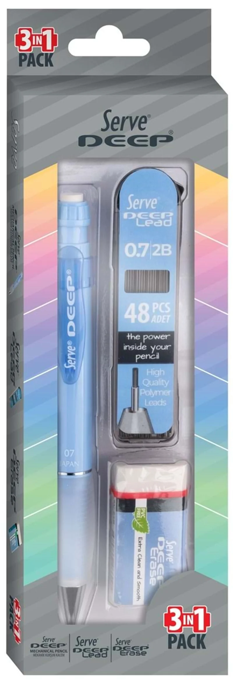 SERVE VERSATİL KALEM DEEP OKUL SETİ 0.7 GÖK MAVİ SV-DEEP3SETGM