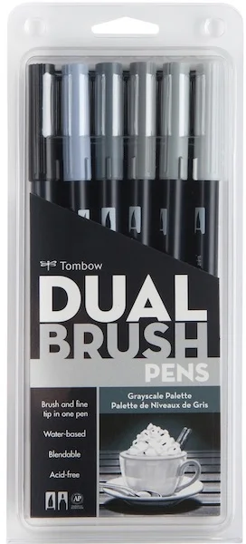 TOMBOW AB-T DUAL BRUSH PEN GRAFİK KALEMİ  SETİ 6 RENK GRAYSCALE (166) T-AB-T-6CGR