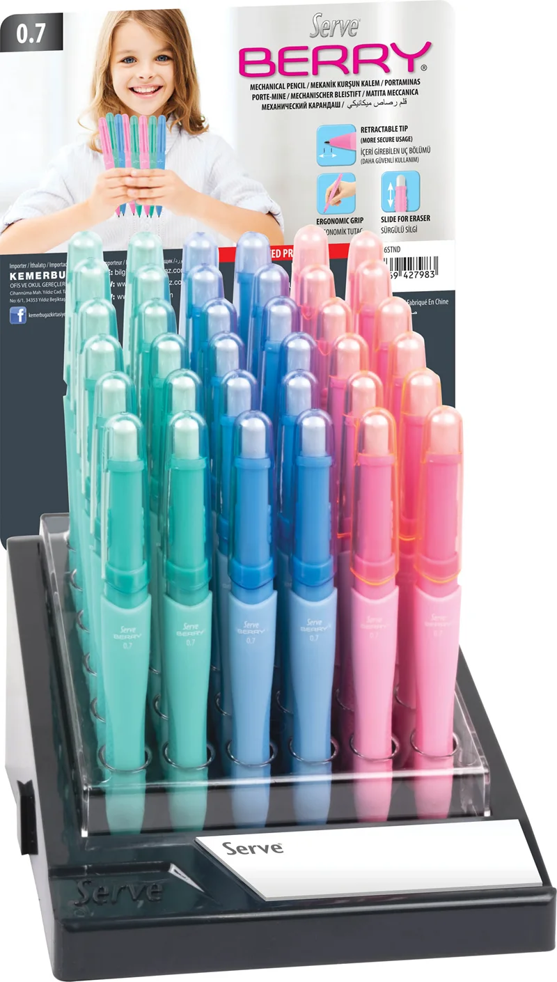 SERVE VERSATİL KALEM BERRY 0.7 STAND 36 LI PASTEL SV-BR07PS36STND