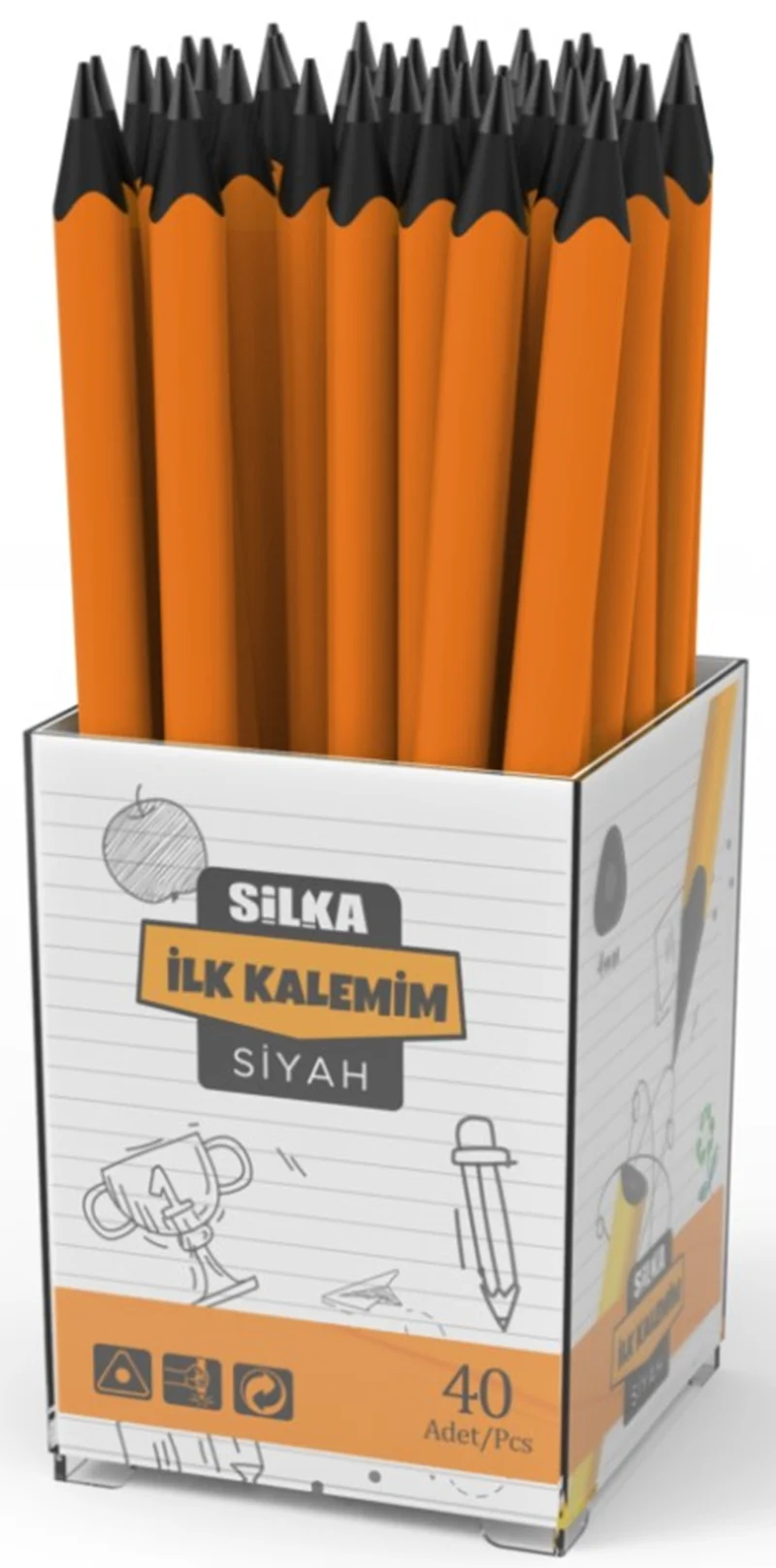 SİLKA KURŞUN KALEM JUMBO DARK TURUNCU KAPLAMALI İLK KALEMİM 40 LI ART.75