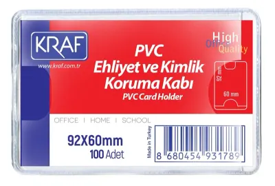 KRAF KART POŞETİ PVC   92x60mm EHLİYET &amp; KİMLİK 100 LÜ