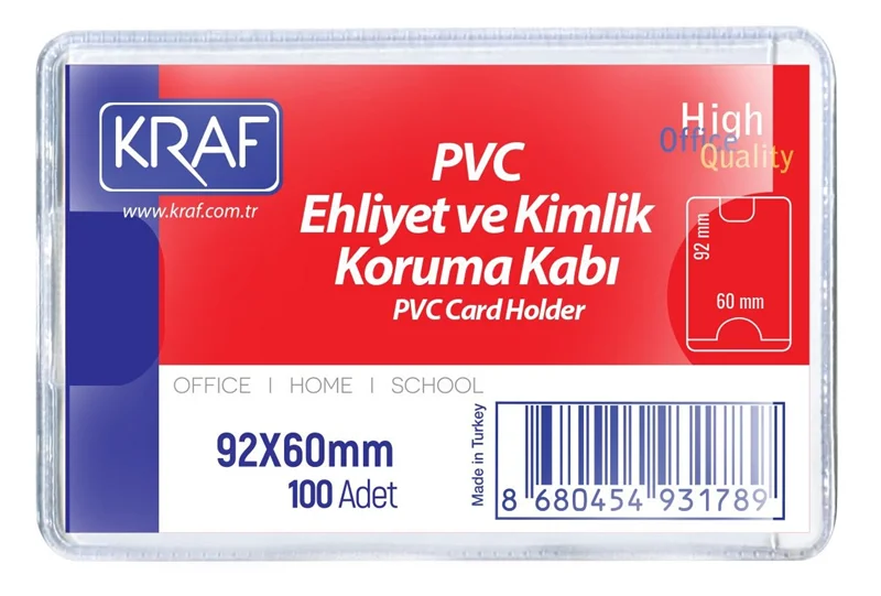 KRAF KART POŞETİ PVC   92x60mm EHLİYET &amp; KİMLİK 100 LÜ