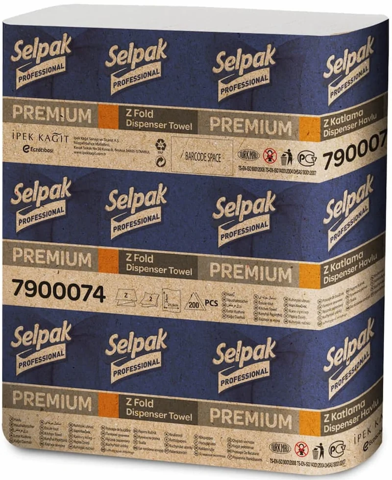 SELPAK Z KATLI PREMIUM DİSPENSER HAVLU 23,5x24 Cm. 200 LÜ 10,38 KG (KOLİ=200 LÜ x 20 PK) 7900074